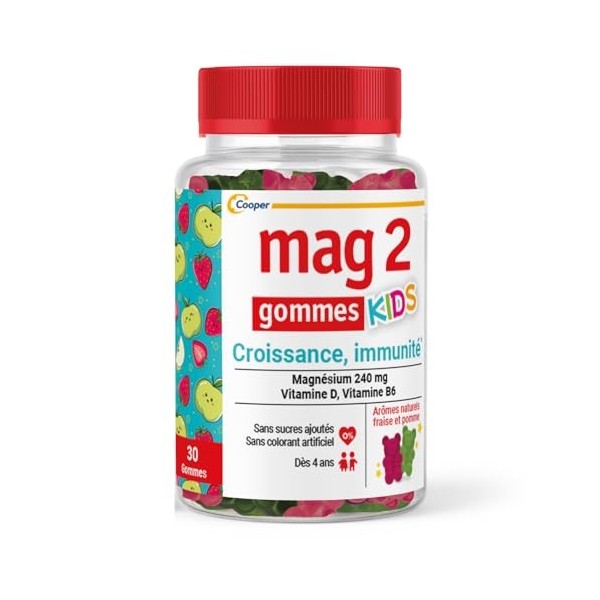 MAG 2 - Gommes kids – Magnésium, vitamine B6 et vitamine D - Croissance et Immunité - Sans sucres ajoutés - Complément alimen