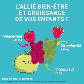 MAG 2 - Gommes kids – Magnésium, vitamine B6 et vitamine D - Croissance et Immunité - Sans sucres ajoutés - Complément alimen