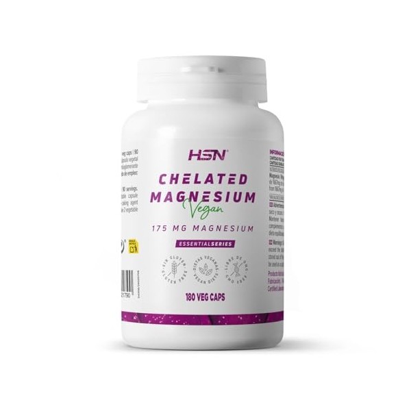 HSN Bisglycinate de Magnésium 350 mg Magnésium Élémentaire | 180 Capsules Végétaliennes | 100% Glycinate de Magnésium Haute