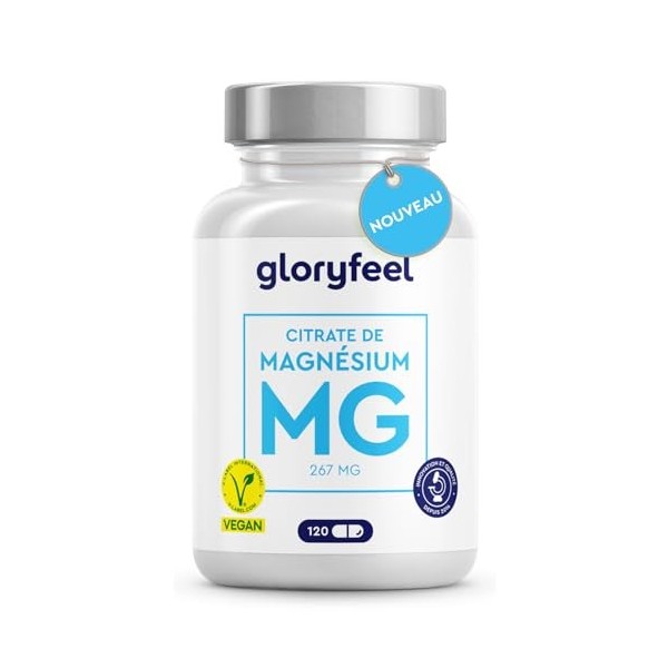 Citrate de magnésium en capsules - Élémentaire et à haute dose - 120 capsules de dicitrate de tri-magnésium hautement biodisp