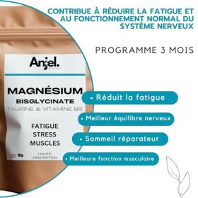 ANJEL | Magnésium Bisglycinate + Taurine & Vitamine B6, Haute Teneur 300mg/j, 90 Comprimés - Fatigue et Stress, Absorption Su