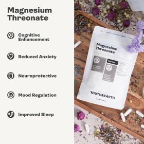 Youth & Earth Magnésium 500mg x 60 Capsules - Sommeil Amélioré - Santé Cérébrale