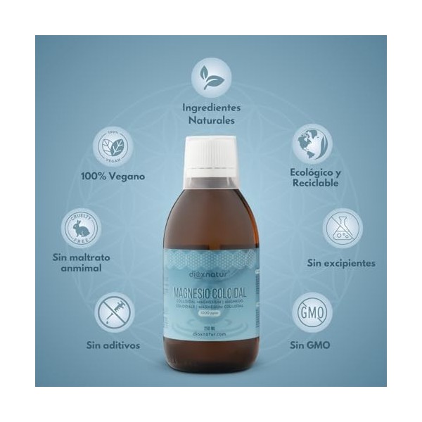 DIOXNATUR® Magnésium Colloïdal Liquide 1000 ppm Étiquette FR Solution de bisglycinate de magnésium 250 ml