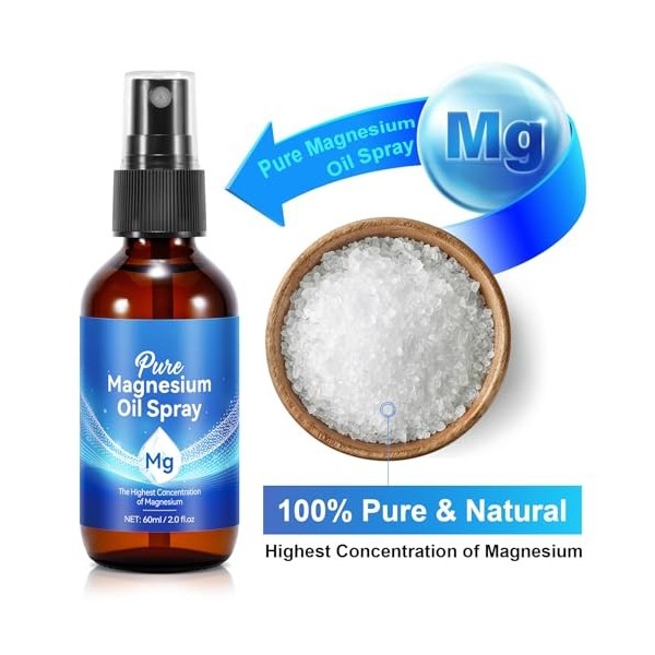 Huile de magnésium naturelle bio en spray 60ml , reconstituer le magnésium du corps, huile de magnésium topique en spray, ré