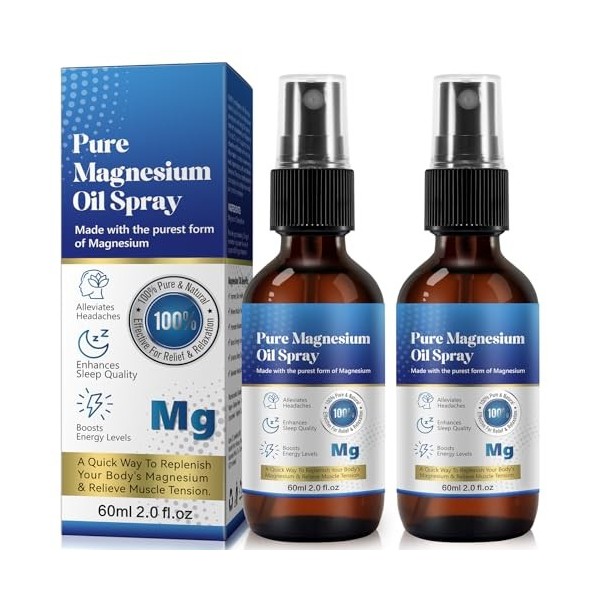huile de magnésium 100% organique et naturel 60ml , supplément de magnésium pour le corps, Spray dhuile de magnésium pur, S