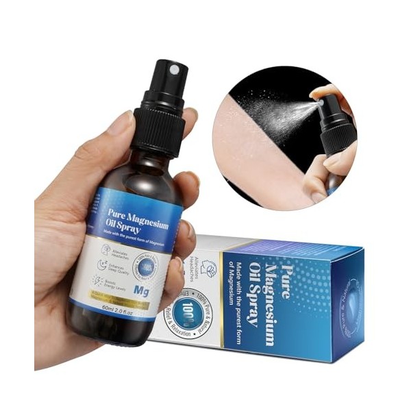 huile de magnésium 100% organique et naturel 60ml , supplément de magnésium pour le corps, Spray dhuile de magnésium pur, S