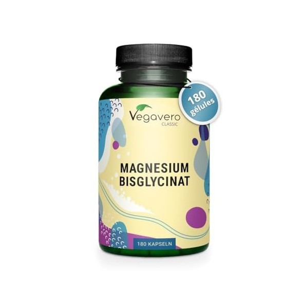 Magnesium Bisglycinate 300 mg | 180 Gélules | Dosage Elevé + Haute Biodisponibilité | Anti Fatigue + Stress + Sommeil | Vegan