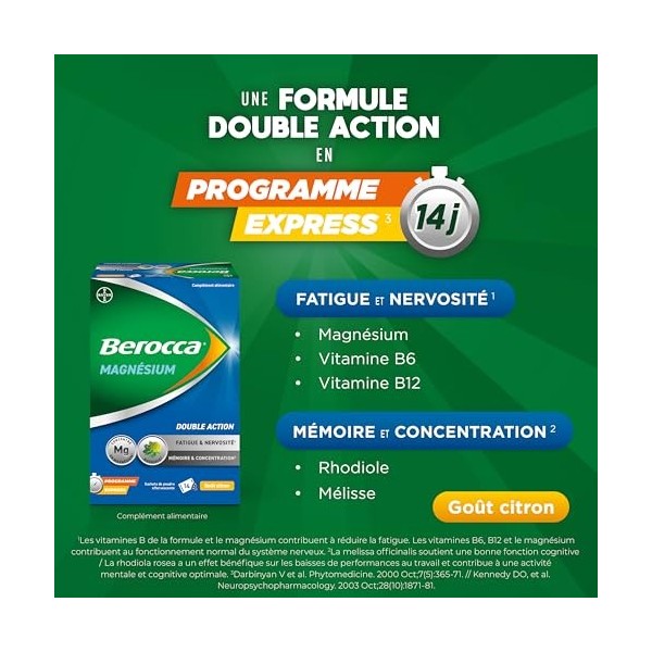 Berocca® Magnesium - magnésium, vitamines B6, B12 et extraits de plantes - fatigue et nervosité, mémoire et concentration - 1