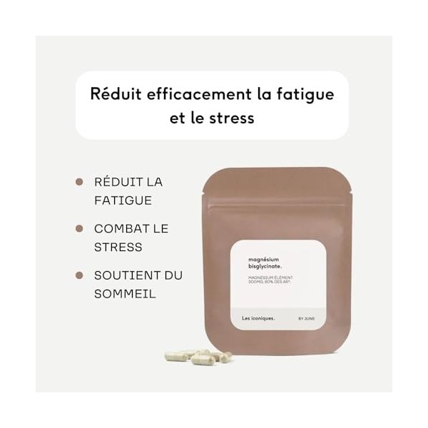 Magnésium Bisglycinate, Haute Teneur de 300 mg par jour, 90 gélules végétales, Combat la Fatigue et le Stress, Cure de 1 mois