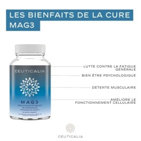 Complément Alimentaire Magnésium Mag 3 - Magniesium Bisglycinate, Malate, Marin Hautement Dosé et Vitamine B6 - Stress, Fatig