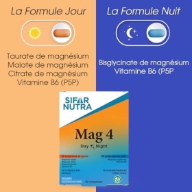 Sifar Nutra Mag 4 Day&Night |magnésium complet|quatre sels de magnésium élémentaires et vitamine B6|complément antistress et 