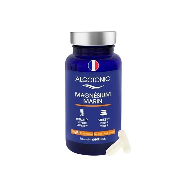Algotonic - Magnésium Marin 100% naturel - 60 Gélules - Cure 60 jours - Vitamine B6 - Renforce le Système nerveux - Réduit la
