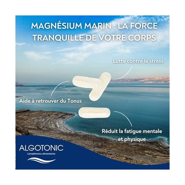 Algotonic - Magnésium Marin 100% naturel - 60 Gélules - Cure 60 jours - Vitamine B6 - Renforce le Système nerveux - Réduit la