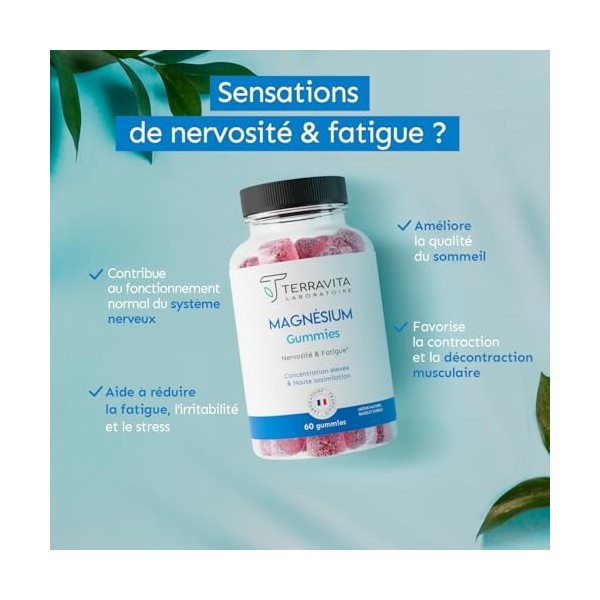 Gummies Magnésium | Ultra Concentrés : 150 mg de Magnésium élément par Gummy | Sommeil - Stress - Fatigue | Jusqu’à 2 mois de