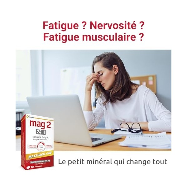 MAG 2-24H – Magnésium, vitamine B6 et B12 - Anti-nervosité et anti-fatigue - Complément alimentaire - Programme de 3,5 mois -
