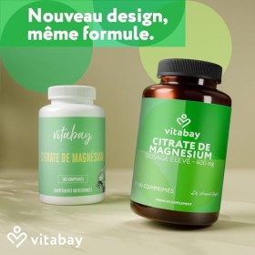 Vitabay Citrate de magnesium 180 comprimés Vegan 400 mg dosage élevé - Magnésium élémentaire 400 mg 2556 mg citrate de magné