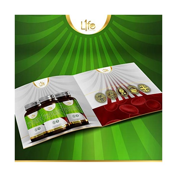 LN Glycinate de Magnesium Capsule | 120 Suppléments Végétaliens de Bisglycinate de Magnésium | 1250mg Fournissant 250mg de Ma