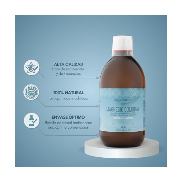 Dioxnatur Magnésium Pur 500 ml Magnésium Colloïdal Liquide 50 ppm - Relaxant Muscle Naturel