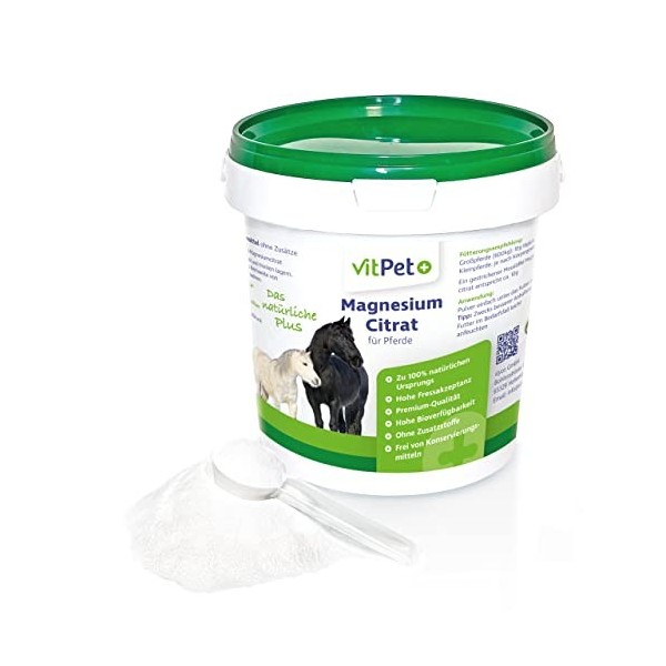 VitPet+ Citrate de Magnésium pour Chevaux - Magnésium Cheval - Poudre de Citrate de Magnésium Premium - Soutien Musculaire et