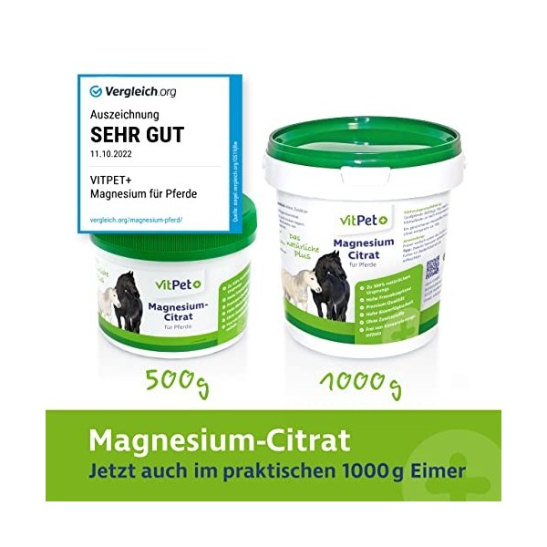 VitPet+ Citrate de Magnésium pour Chevaux - Magnésium Cheval - Poudre de Citrate de Magnésium Premium - Soutien Musculaire et