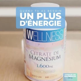 WELLNESS OPTI Citrate de Magnésium 1600 mg Haute Absorption – Supplément de 240 comprimés pour un bien-être complet, un appor