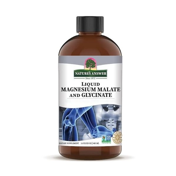 Natures Answer, Liquid Magnesium Glycinate Glycinate de Magnésium Liquide , 200mg, 480ml, Végétalien, Sans Gluten, Sans Soj