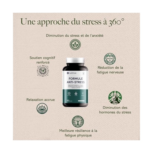FORMULE ANTI STRESS | Magnésium bisglycinate, Ashwagandha, Rhodiola, L-Théanine, Phosphatidylsérine, Magnolia, Mélisse, Vitam