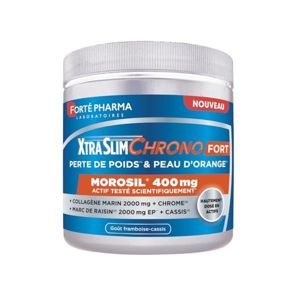 Forté Pharma - XtraSlim Chrono Fort - Poudre Morosil, Collagene marin bas poids moléculaire - Perte de poids, Peau dorange -