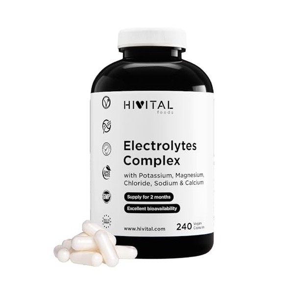 Electrolytes Complex. 240 gélules végétaliennes pour 2 mois. Avec les sels Minéraux: Potassium, Magnésium, Chlorure, Sodium e