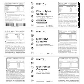 Electrolytes Complex. 240 gélules végétaliennes pour 2 mois. Avec les sels Minéraux: Potassium, Magnésium, Chlorure, Sodium e