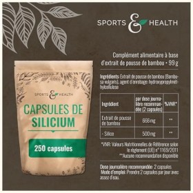 Capsules de Silicium Organique à Forte Dose - 250 Capsules de Silicium - silicium extrait de pousses de bambou, silice organi