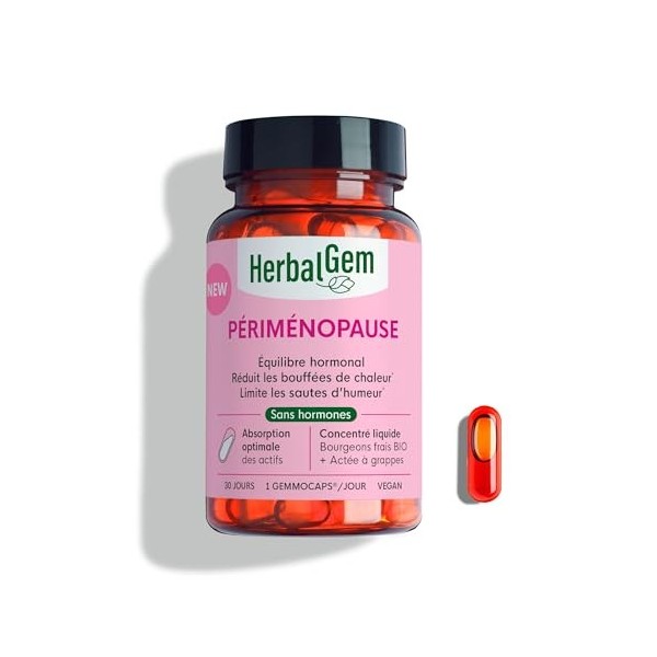HERBALGEM - GEMMOCAPS Ménopause – Complément Sans Hormones – Réduit Bouffées de Chaleur & Favorise Sommeil et Énergie – 30 Ca