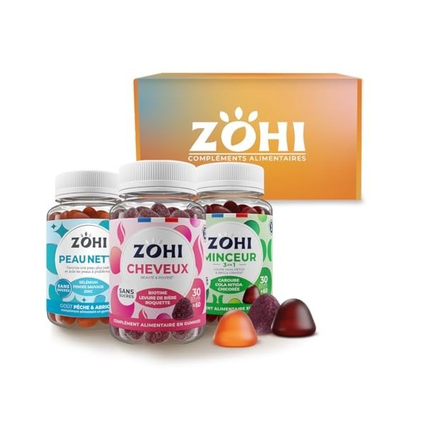 Coffret Eté Compléments Alimentaires 1 pilulier Zohi Peau nette - 1 pilulier Zohi Minceur - 1 pilulier Zohi Cheveux - 3 x 60 