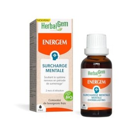 HERBALGEM - EnerGem Surcharge Mentale Bio - Surmenage et Résistance Mentale - Complément Alimentaire Gemmothérapie Concentrée