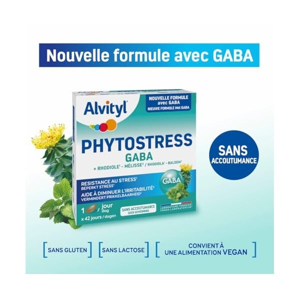 Alvityl Phytostress - GABA + Rhodiole 1 + Mélisse 2 - Favorise la Résistance au Stress 1 - Aide à diminuer lIrritabili