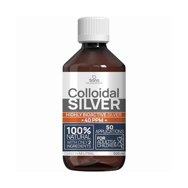 Argent Colloïdal 40 PPM 1000 ml - Supérieur au 15ppm & 20ppm - Oligo élément bio disponible - Liquide 100% Naturel - Pour fam