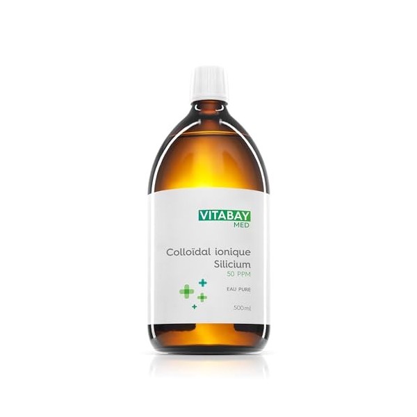 Vitabay Silicium Colloïdal 50 PPM 500 ml Vegan - Silicium Organique Hautement Concentré degré De Pureté 99,99% - Conserver 