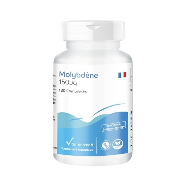 Molybdène 150mcg - Boite de 180 comprimés - ! POUR 6 MOIS ! - Végan - Fabriqué en Allemagne | Vitamintrend®