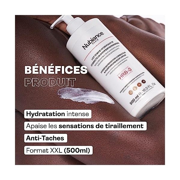 NUBIANCE - Lait Corps Unifiant & Hydratant HRB-3 - Pour Les Problèmes dHyperpigmentation dOrigines Diverses - Peau Moins Ru