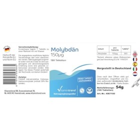 Molybdène 150mcg - Boite de 180 comprimés - ! POUR 6 MOIS ! - Végan - Fabriqué en Allemagne | Vitamintrend®