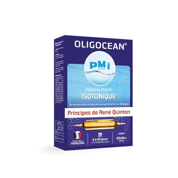 OLIGOCÉAN – PMI Plasma Marin Isotonique – Principes de Quinton – Fabrication française – 20 ampoules de 10 ml