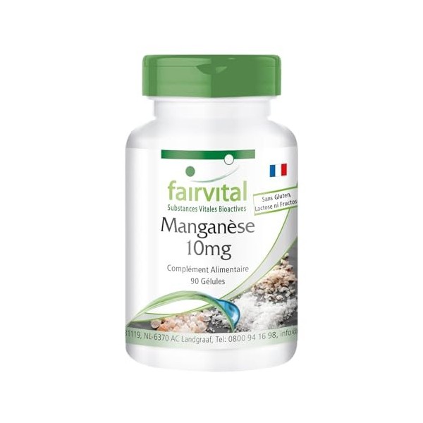 Fairvital | Manganèse 10mg - set pour 3 mois - Fortement dosé - VEGAN - 90 capsules - oligo-élément essentiel