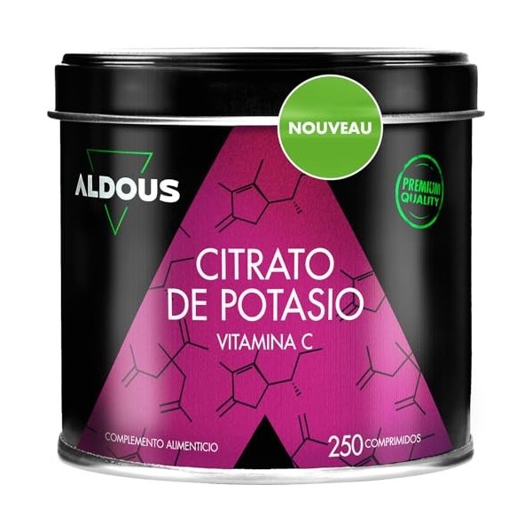 Citrate de potassium 3705 mg - 250 comprimés non enrobés - Potassium pur 1000 mg + Vitamine C 80 mg - Supplément sportif - Mu