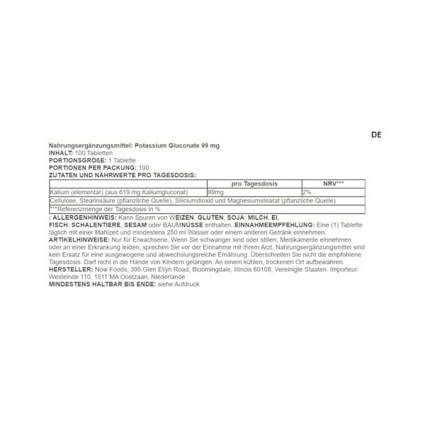 Now Foods - Potassium Gluconate | Gluconate de Potassium 99mg | Soutien pour léquilibre électrolytique et la fonction musc