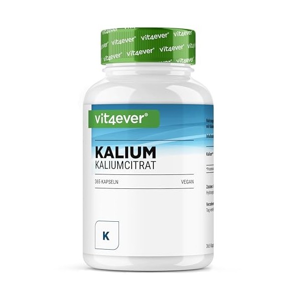 Potassium - 365 gélules avec 800 mg de potassium élémentaire issu du citrate de potassium par portion journalière - 100% ci