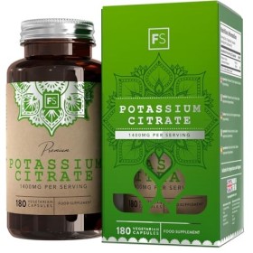 FS Potassium Citrate | 180 Capsules Potassium Haute Teneur – 1400 mg de Citrate de Potassium par Portion | Sans OGM Sans Glut
