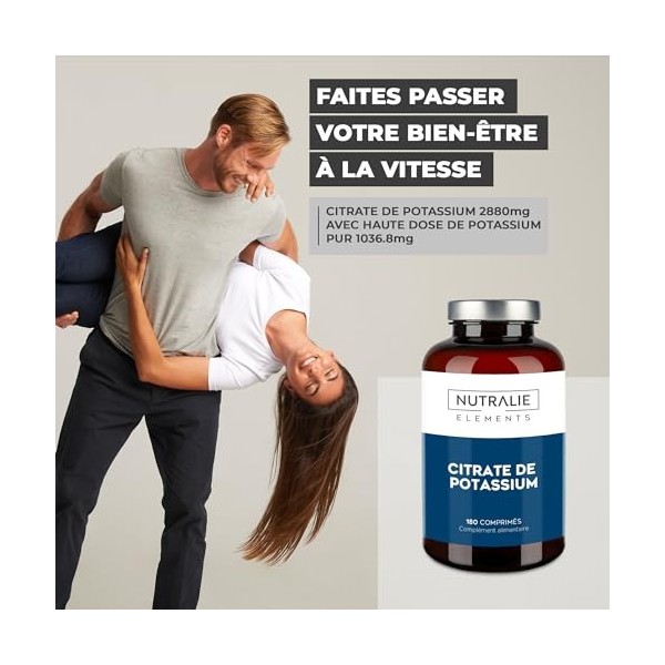 Potassium - Citrate de potassium - Haute dose - 2880mg - Elément Potassium pur +1000mg - Muscle - Citrate de Potassium - 180 