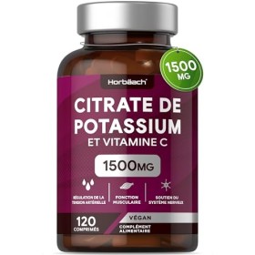 Potassium Citrate 1500 mg avec Vitamine C | 120 Comprimés Végétaliens | Citrate de Potassium Gelules | Complément Alimentaire