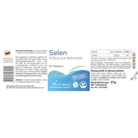 Sélénium 100μg de levure de sélénium - 90 comprimés - hautement dosé - végétalien - suppléments biodisponibles dAllemagne | 