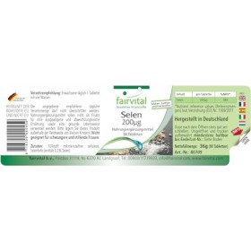 Fairvital | Sélénium 200mcg à base de levure de sélénium organique, naturel, VEGAN, boîte de 90 comprimés, approvisionnement 